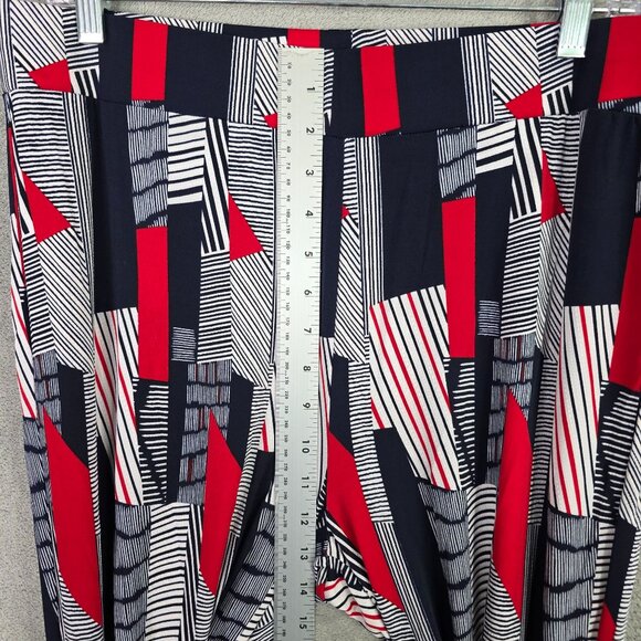 Womens Roz & Ali Blue White Red Geometric Print Pants Polyester Stretch Size L - Picture 5 of 10